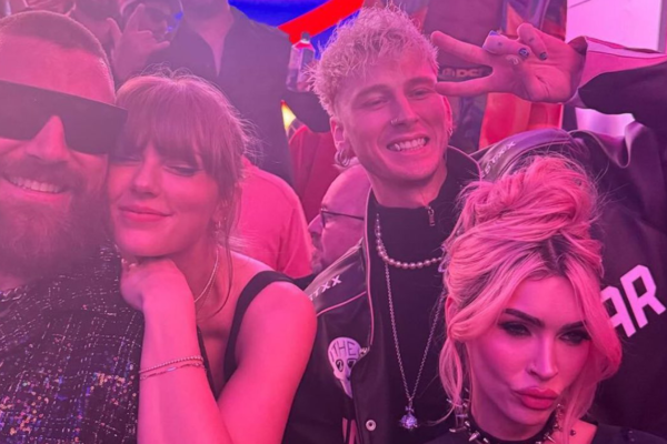 Taylor Swift and Travis Kelce Hang With Megan Fox, MGK at Super Bowl After-Party